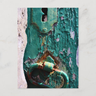 Oude houten deur op de Azoren Portugal Briefkaart