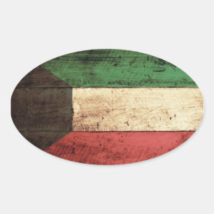 Oude Houten Koeweit Vlag Ovale Sticker