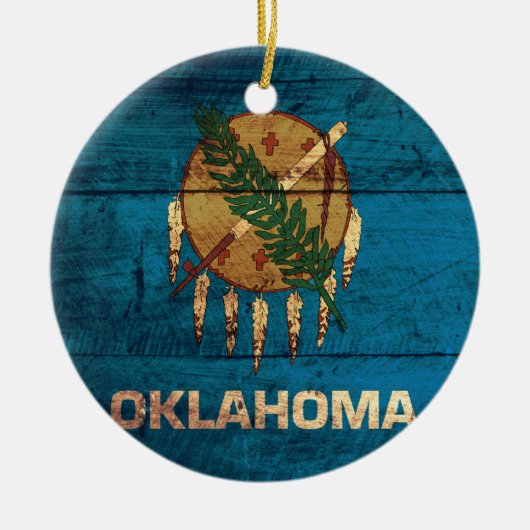 Oude houten Oklahoma vlag; Keramisch Ornament (Voorkant)