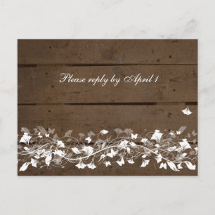 Oude Houten Plank Bloemen RSVP Uitnodiging Briefkaart