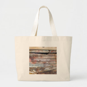 Oude houten plankjes met een rotsachtige boot grote tote bag