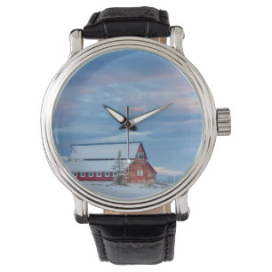 Oude Houten Rode Schuur In De Lagere Vallei Horloge