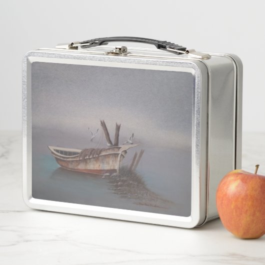 Oude Houten Skiff Metalen Lunchbox (In situ)