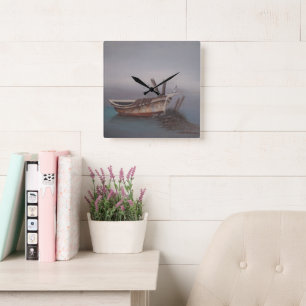 Oude Houten Skiff Muurklok Vierkante Klok