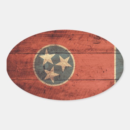 Oude houten Tennessee vlag; Ovale Sticker (Voorkant)