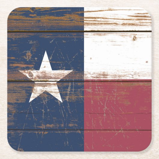 Oude Houten Texas State Vlag Vierkante Kartonnen Onderzetter (Voorkant)
