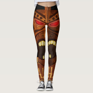 Oude Houten Tiki Masker Tropisch Hawaiaans Vuur Leggings