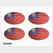 Oude houten vlag van Taiwan Ovale Sticker (Vel)
