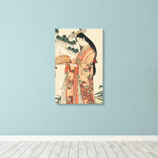Oude houttekening van Japanse vrouw Canvas Afdruk (Insitu (Houten vloer))