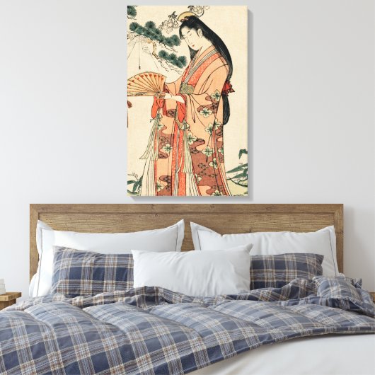 Oude houttekening van Japanse vrouw Canvas Afdruk (Insitu (Slaapkamer))