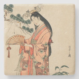Oude houttekening van Japanse vrouw Stenen Onderzetter