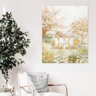 Oude Huis in De Groene Weide Cottagecore Kunst Canvas Afdruk