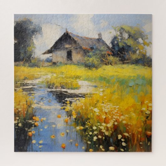 Oude huis landschapsimpressionisme legpuzzel (Verticaal)
