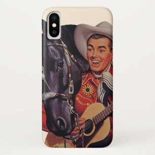 Oude humor, cowboy die muziek zingt voor zijn paar iPhone x hoesje