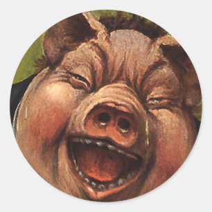 Oude humor, grappig lachend Victoriaans varken Ronde Sticker