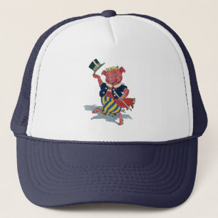 Oude humor, schattige blije dansende varken danst trucker pet