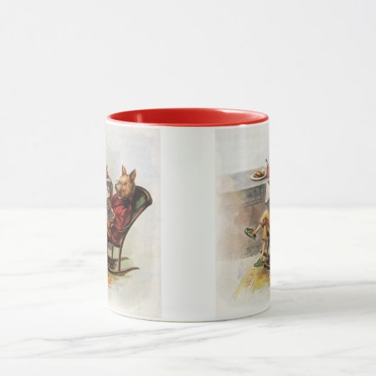 Oude humor, varken in schommelstoel leest een boek mok (Midden)