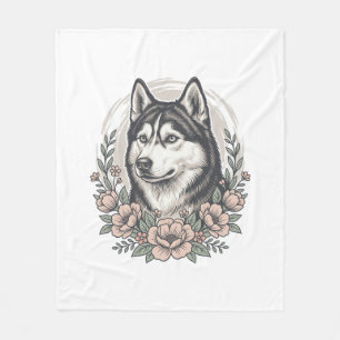 Oude Husky Bloemportret Overhemd Ontwerp_1 Fleece Deken