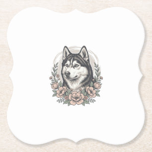Oude Husky Bloemportret Overhemd Ontwerp_1 Kartonnen Onderzetters