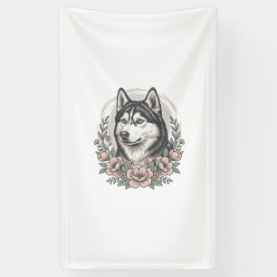 Oude Husky Bloemportret Overhemd Ontwerp_1 Spandoek