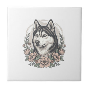 Oude Husky Bloemportret Overhemd Ontwerp_1 Tegeltje
