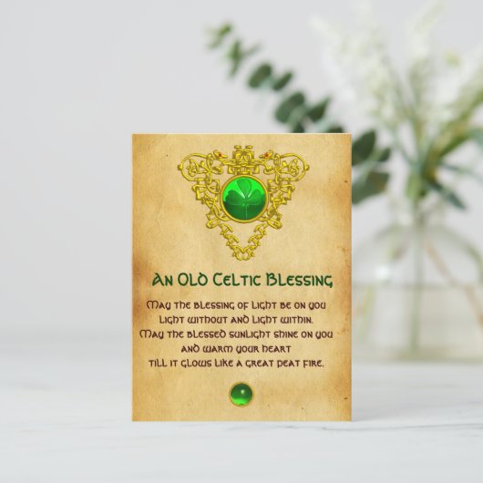 Oude Ierse zegen voor geluk perkament, Keltische k Briefkaart (Staand voorkant)