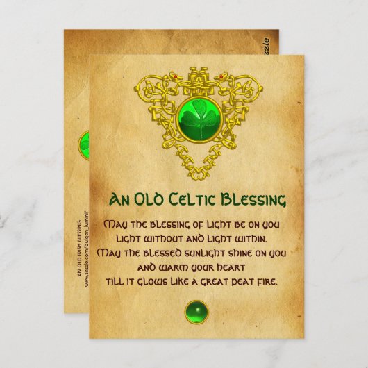 Oude Ierse zegen voor geluk perkament, Keltische k Briefkaart (Voorkant / Achterkant)