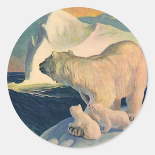 Oude ijsberen op ijsberg, wilde arctische dieren ronde sticker