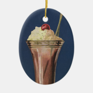Oude ijsmilkshake, slagroom en kers keramisch ornament
