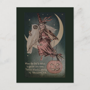 Oude illustratie van een grappige uil voor Hallowe Briefkaart