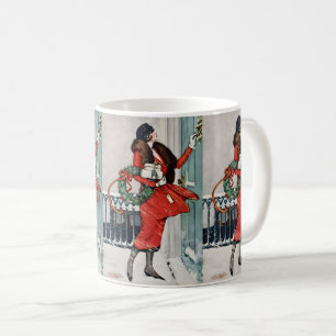 Oude illustratie van Kerstmis op de stoep Koffiemok