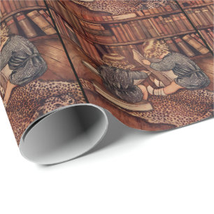 Oude illustratie van kinderen die in bibliotheek l cadeaupapier