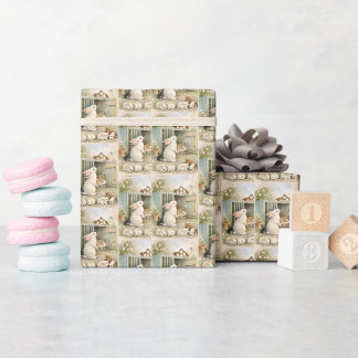Oude illustratie van konijnen tuin | Cottagecore Cadeaupapier
