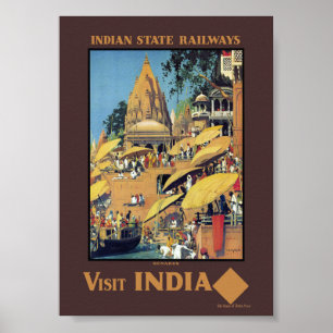 Oude India Reisposter Varanasi Ganges jaren 30 Poster