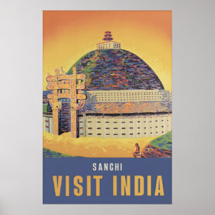 Oude India Sanchi Stupa Reisposter Boeddhistisch Poster