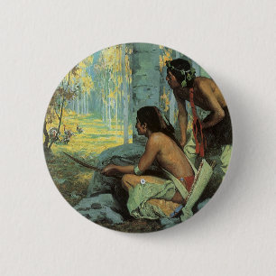 Oude Indianen, Taos Turkey Hunters van Couse Ronde Button 5,7 Cm