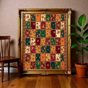 Oude Indiase Paisley Folk Art Tapijt Poster