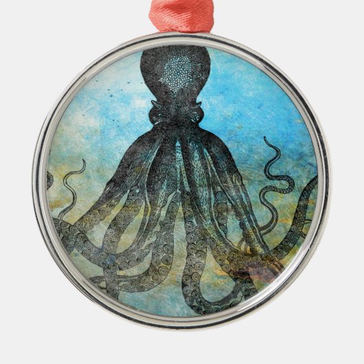 Oude inktvis Collage Metalen Ornament (Voorkant)