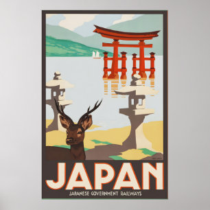 Oude Japan Miyajima Torii Gate Reisposter Poster