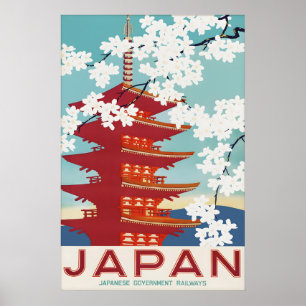 Oude Japan Reisposter Print Pagode Kersenbloesem