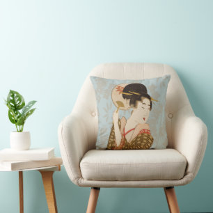 Oude Japanse Geisha-meisje in Kimono met waaier Kussen