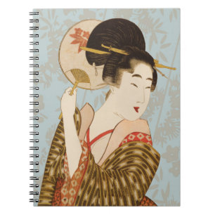 Oude Japanse Geisha-meisje in Kimono met waaier Notitieboek