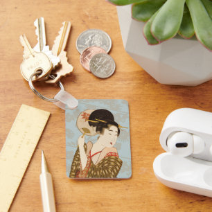 Oude Japanse Geisha-meisje in Kimono met waaier Sleutelhanger