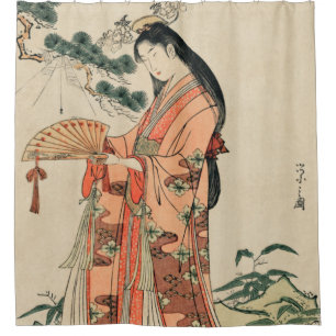 Oude Japanse houttekening met vrouw Douchegordijn