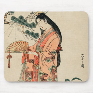 Oude Japanse houttekening met vrouw Muismat
