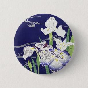 Oude Japanse Iris-kunstprint Kogyo Tsukioka Ronde Button 5,7 Cm