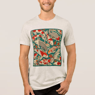 Oude Japanse Koi Vissen Patroon Schilderij Tri-Blend Shirt