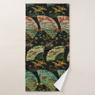 Oude Japanse Kraanvogel & Waaiers Bloem Kunstpatro Bad Handdoek