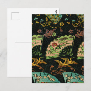 Oude Japanse Kraanvogel & Waaiers Bloem Kunstpatro Briefkaart