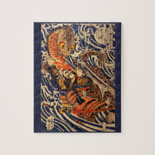 Oude Japanse kunst die vecht tegen een reuzensalam Legpuzzel
